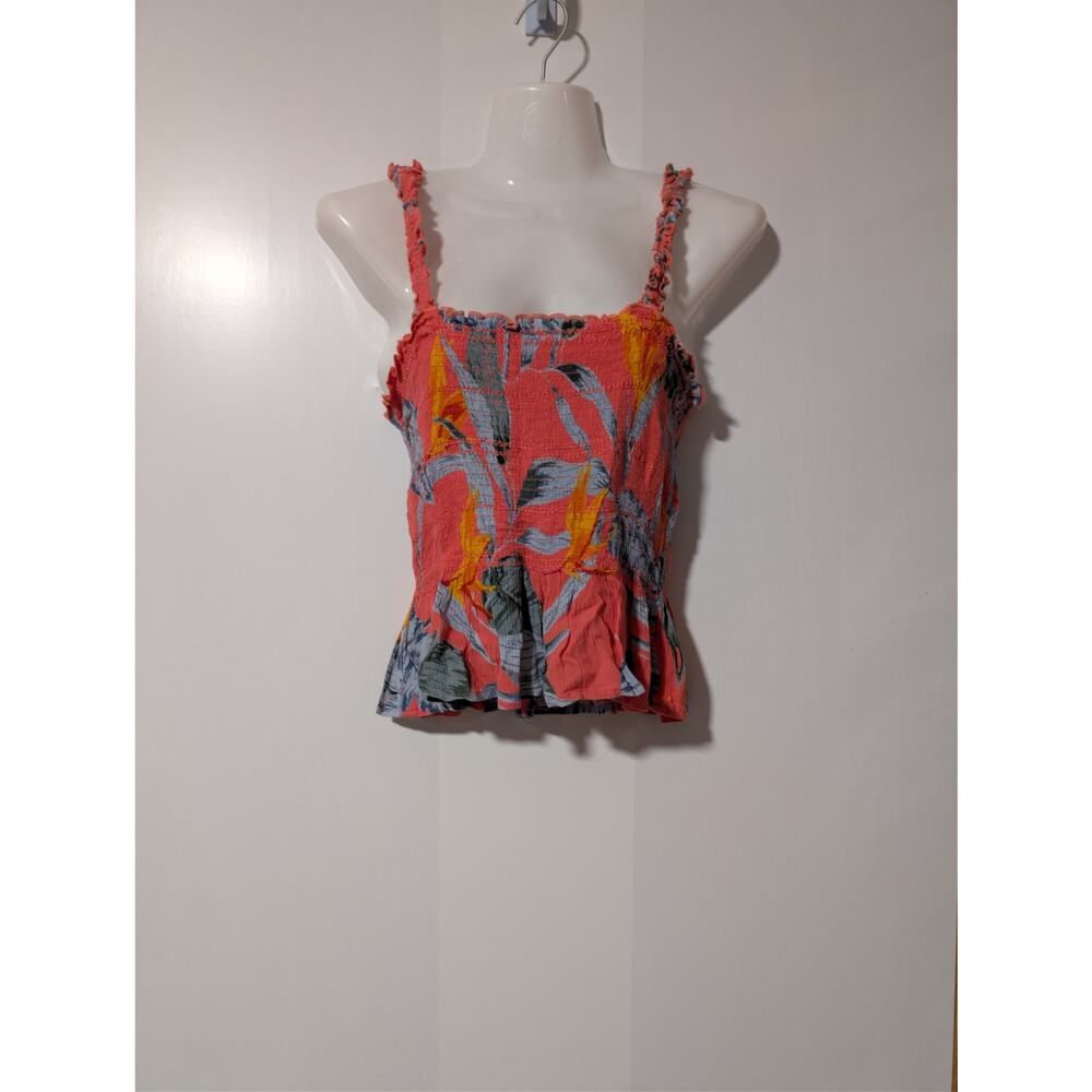 Patrons of Peace Women's Size M Palm Leaf Peplum Hem Smocked Top